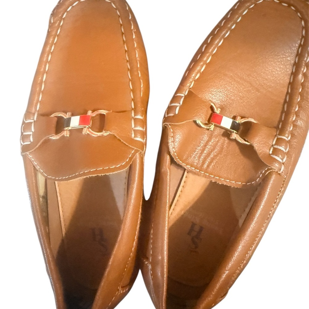 Brown Leather Moccasins with Gold and Red Detail